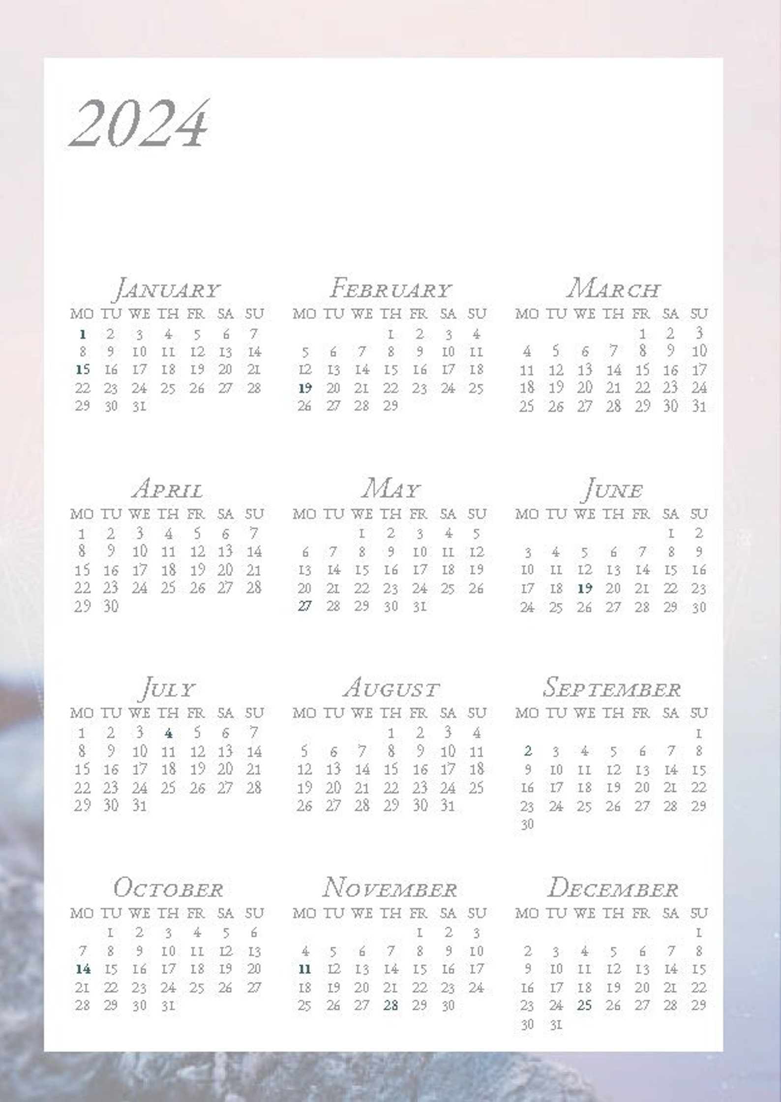 Printable A6 Indesign 2024 Calendar Template / Customizable Daily ...