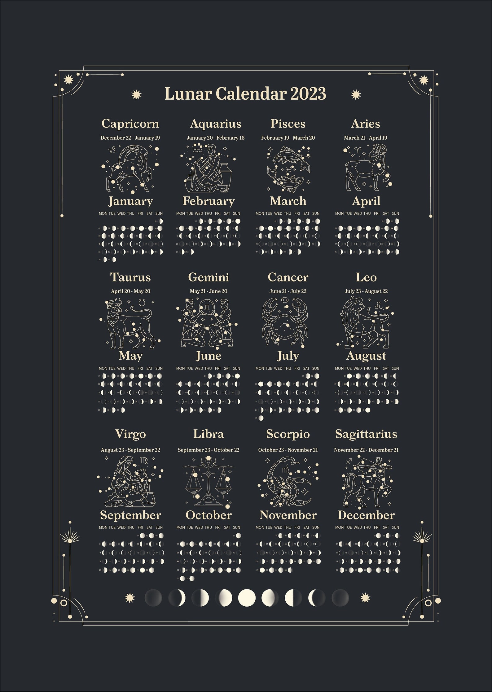 2023 Lunar Calendar With Horoscope Symbols Stylish & Classic - Etsy