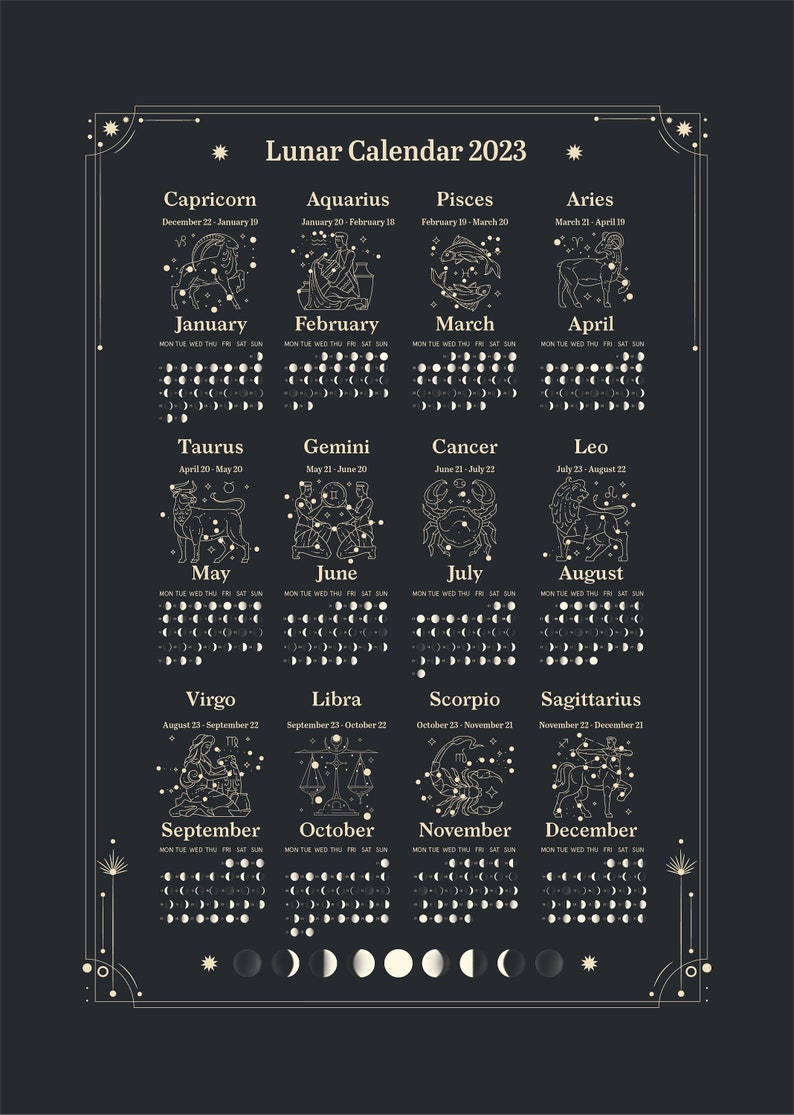 2023 Lunar Calendar With Horoscope Symbols Stylish & Classic - Etsy