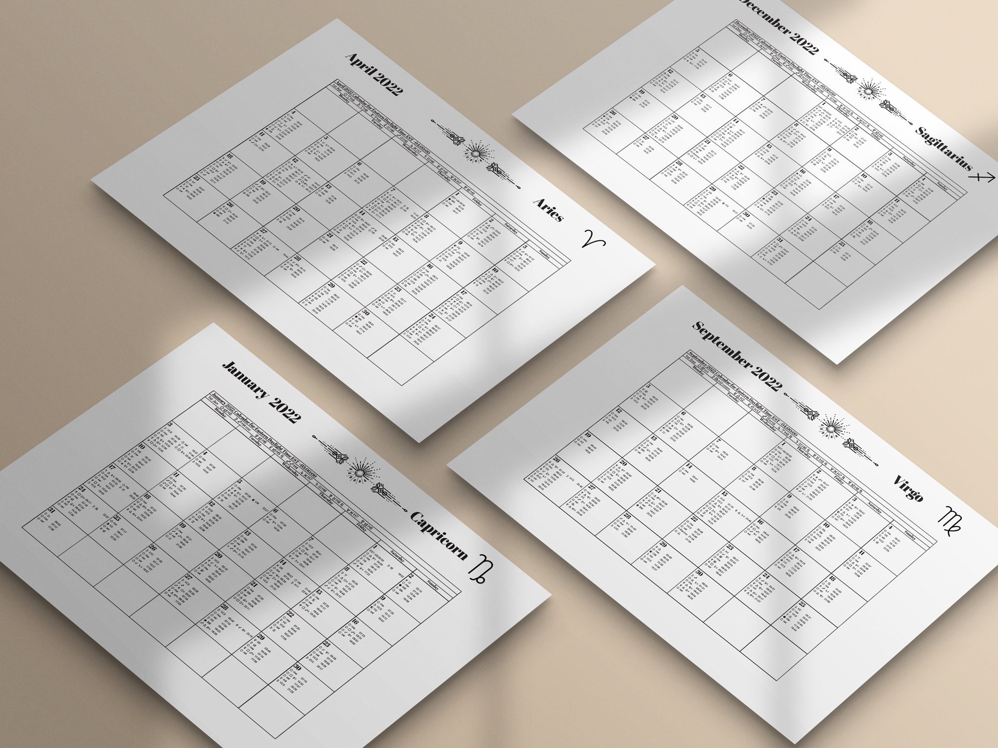 Monthly Astral Calendar 2022 Pdf Digital Download A3 For | Etsy