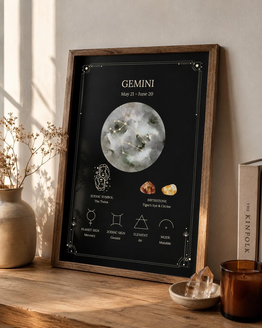 Gemini Zodiac Sign Poster, Astrology Wall Art, Gemini Printable