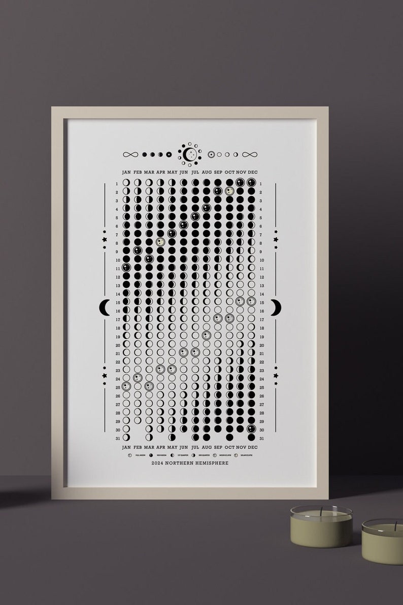 2024 Moon Phase Calendar Poster Art /printable PDF Digital Download Etsy