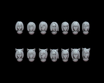 Girl and Catgirl Heads Gen II - Saint Decent - parts for resin miniatures for tabletop RPGs