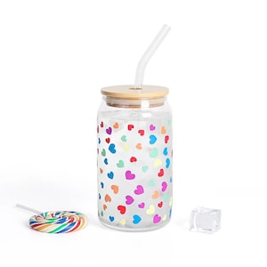 Color changing Heart beer can Glass with bamboo lid and glass straw
