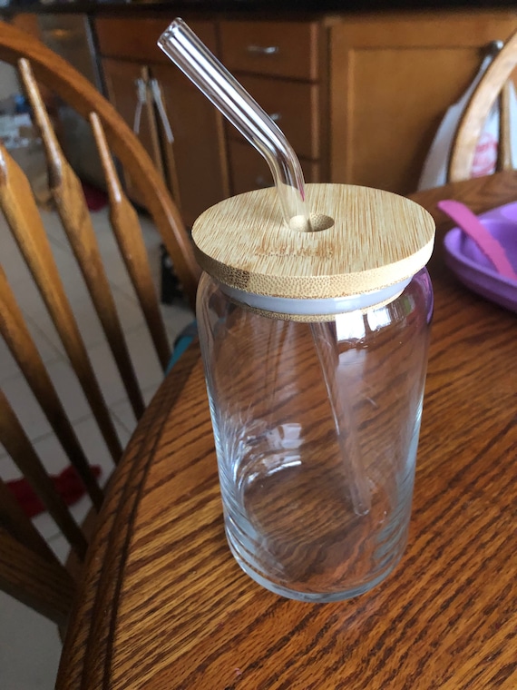 Bamboo Lid and Straw Beer Can Glass Lid Glass Straw Bamboo 