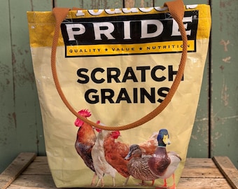 Upcycled Chicken Feed Sack Market Bag