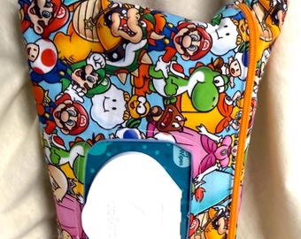 Colorful Video Game Characters Fabric Diaper or Makeup Bag with Zippered Pouches