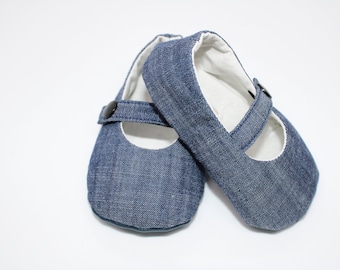 9-18 maanden handgemaakte babyschoenen, 100% katoen, zachte zool, blauw denimontwerp, babycadeau, babyshowercadeau, babylaarzen