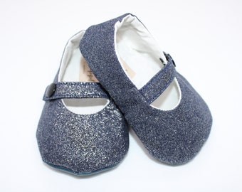 9-18 maanden handgemaakte babyschoenen, 100% katoen, zachte zool, marine glitterontwerp, babycadeau, babyshowercadeau, babylaarzen