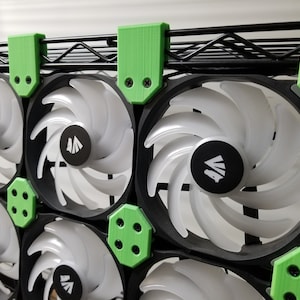 New Universal 120mm PC Fan Mounts for Wire Rack Shelving | Used in CPU, GPU, and Hard Drive Crypto Currency Mining Rigs