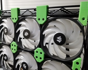 New Universal 120mm PC Fan Mounts for Wire Rack Shelving | Used in CPU, GPU, and Hard Drive Crypto Currency Mining Rigs
