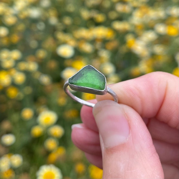 Green Sea Glass Ring | UK Size K1/2