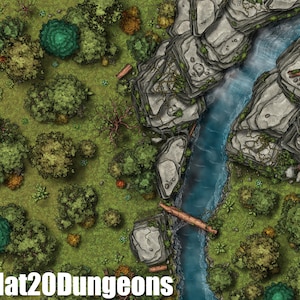 Wald Wasserfall Schlacht karte, DnD Battle Map, D&D, Battlemap, Dungeons and Dragons, 5e, Roll20, Fantasy Grounds, Foundry, VTT, Digitale Karte