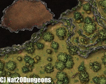 Forest Cave Battle Map, DnD Battle Map, D&D, Battlemap, Dungeons and Dragons, 5e, Roll20, Fantasy Grounds, Foundry, VTT, Digital map