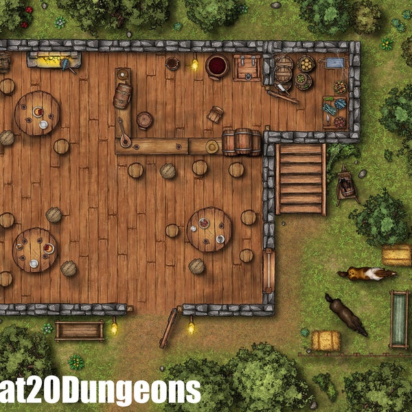 Tavern Battle Map, DnD Battle Map, D&D, Battlemap, Dungeons and Dragons, 5e, Roll20, Fantasy Grounds, Foundry, VTT, Digital map