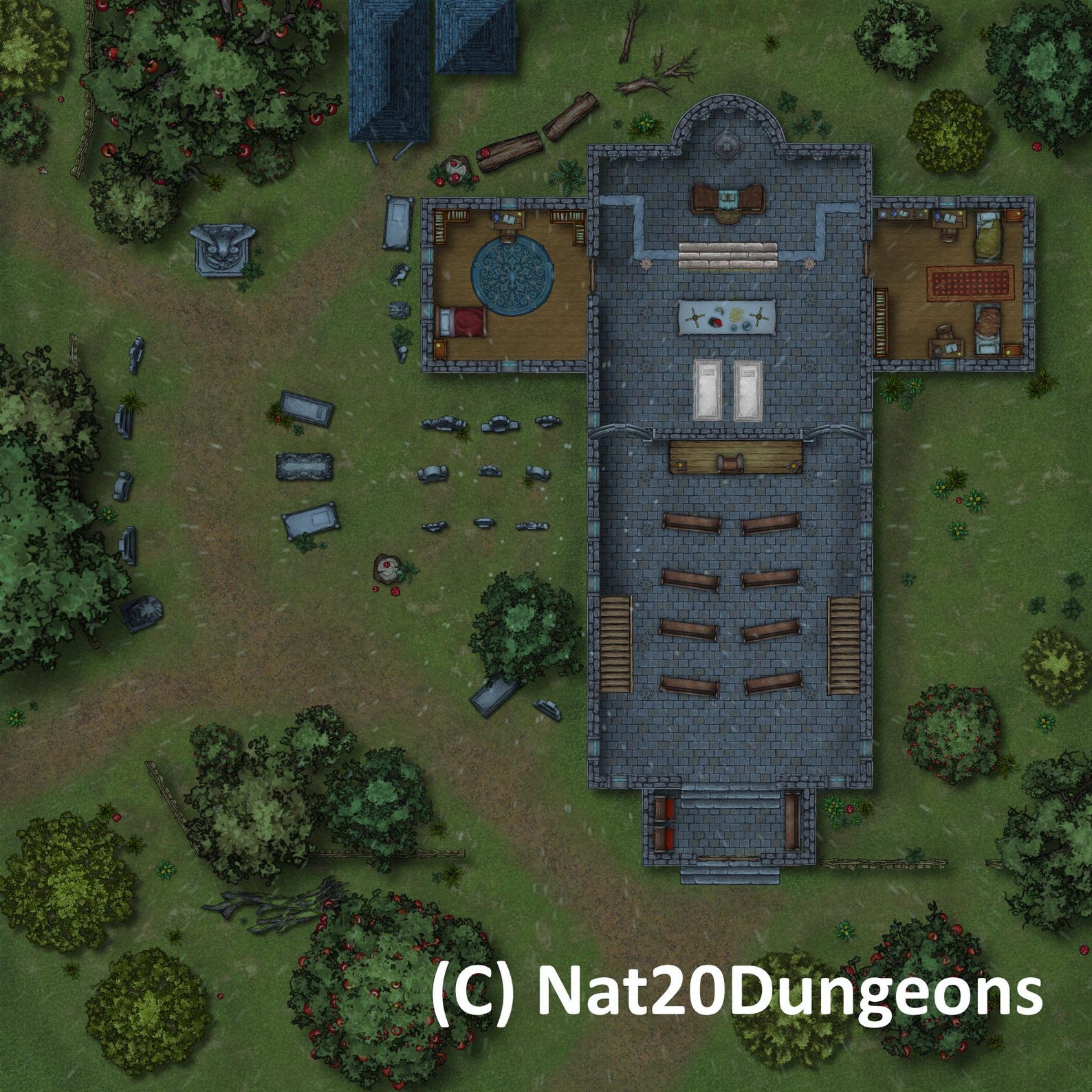 Church Graveyard and Crypt Battle Map for Dungeons & Dragons, TTRPG VTT ...