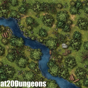 Forest River Battle Map, DnD Battle Map, D&D, Battlemap, Dungeons and Dragons, 5e, Roll20, Fantasy Grounds, Foundry, VTT, Digitale Karte