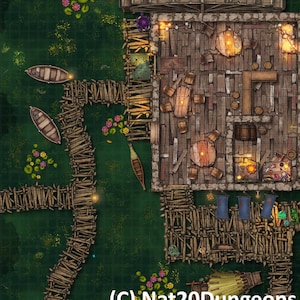 Swamp Tavern Battle map for Dungeons & Dragons, TTRPG VTT Map, Fantasy RPG Encounter Map Digital Map and Download Jpeg