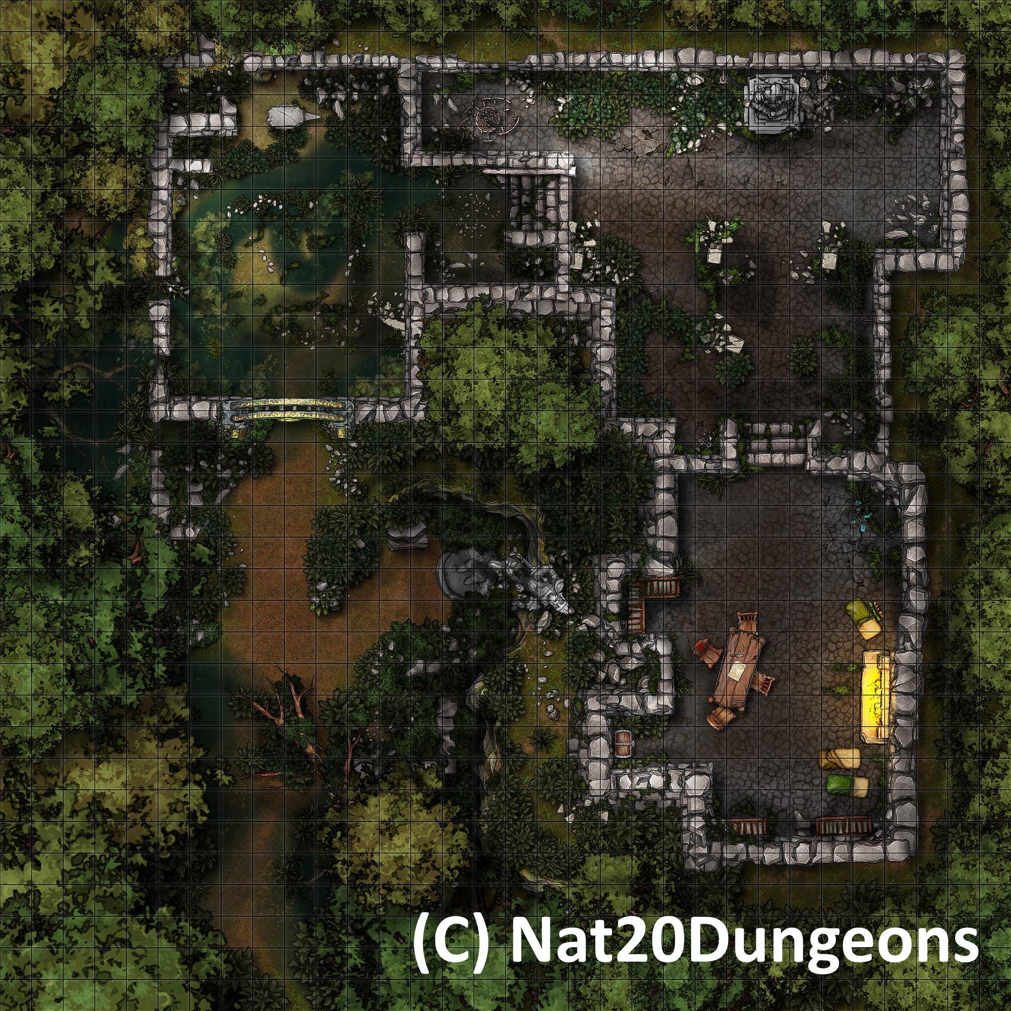 Forest Outpost Ruins Battle Map for Dungeons & Dragons, TTRPG VTT Map ...