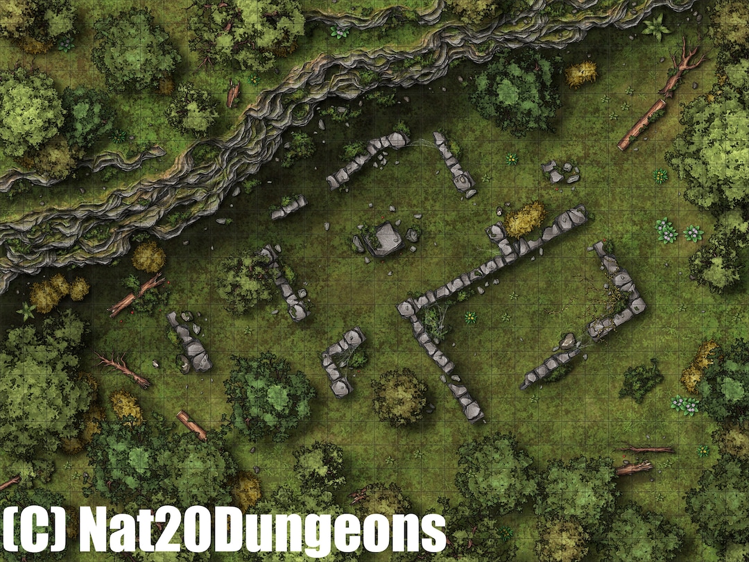 Forest Ruins Battle Map, Dnd Battle Map, D&D, Battlemap, Dungeons and ...