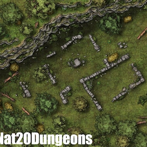 Waldruinen Schlachtkarte, D&D, D&D, Schlachtkarte, Dungeons and Dragons, 5e, Roll20, Fantasy Grounds, Foundry, VTT, Digitale Karte