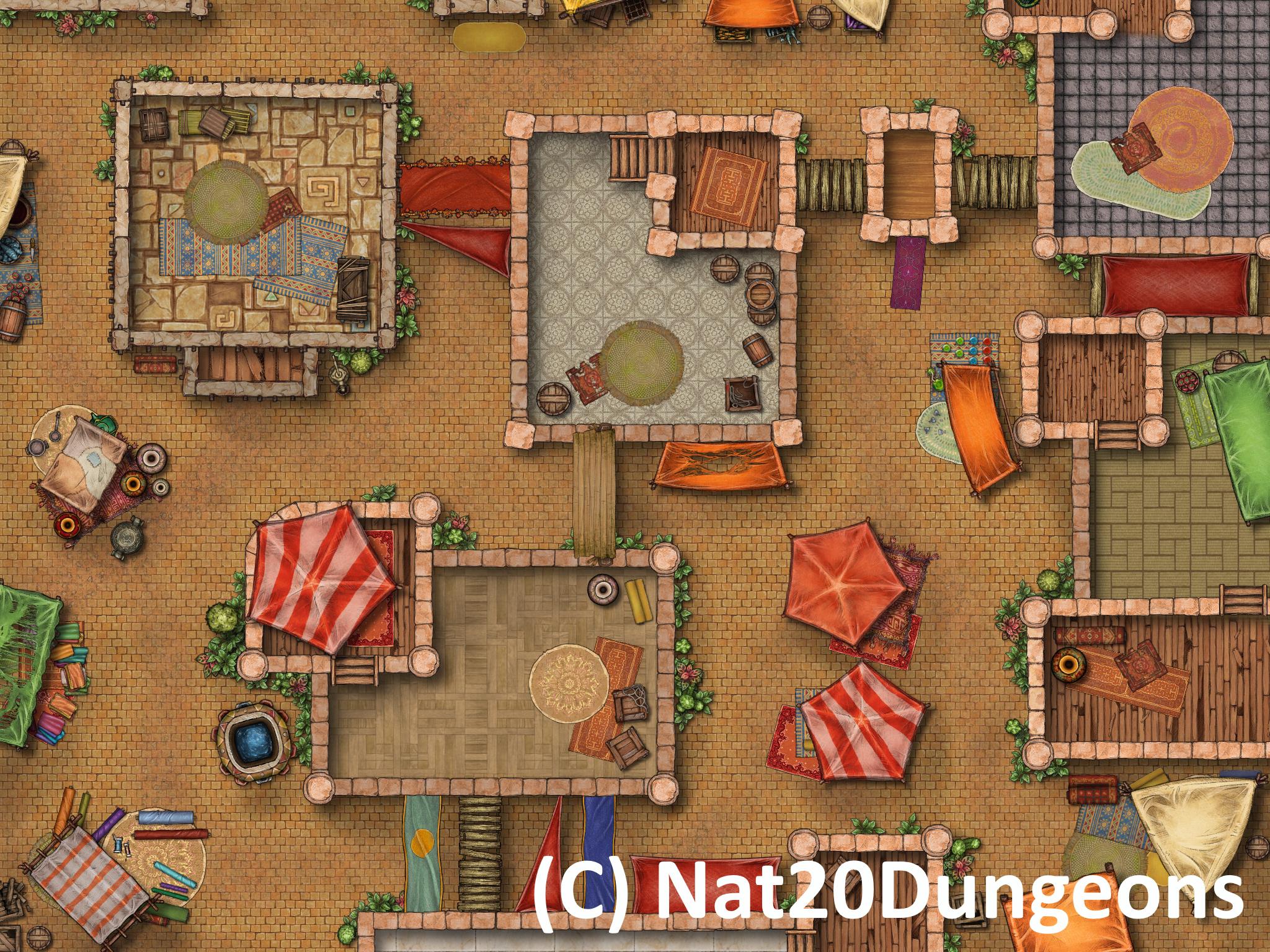 Desert Town Rooftop Battle map for Dungeons & Dragons, TTRPG VTT Map, Fantasy RPG Encounter Map Digital Map and Download Battlemap Jpeg