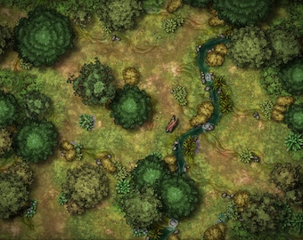 Forest Stream Battle Map, DnD Battle Map, D&D, Battlemap, Dungeons and Dragons, 5e, Roll20, Fantasy Grounds, Foundry, VTT, Digital map