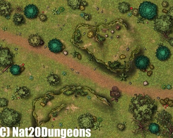 Forest Hill Ambush Battle Map, DnD Battle Map, D&D, Battlemap, Dungeons and Dragons, 5e, Roll20, Fantasy Grounds, Foundry, VTT, Digital map