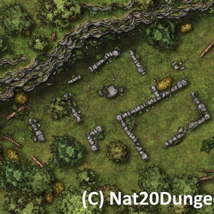 Forest Ruins Battle Map, DnD Battle Map, D&D, Battlemap, Dungeons and Dragons, 5e, Roll20, Fantasy Grounds, Foundry, VTT, Digital map