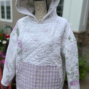 Oversized Quilted Hoodie, made from an Upcycled, Repurposed Thrifted Quilt, Unique, One-of-a-kind, size small/medium