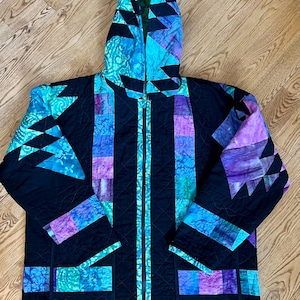 Oversized Quilted Hooded Jacket: Upcycled English Rose Garden Quilted Comforter, Unisex Small/Medium, Cottagecore