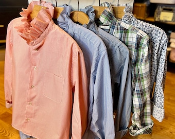 Ruffle collar upcycled men’s button down shirt