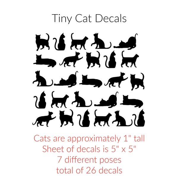 Vinyl Tiny Cat Decal Sheet / Teeny Kitten Decals / Cat Lover Decals for water bottles, tumbler, phone case, laptop, window, school supplies