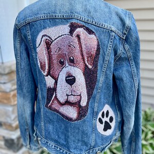 Jeansjacka, jeansjacka, vävda hundmärken, vintagestorlek large