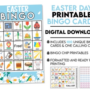 DIGITAL DOWNLOAD - 100  Easter Day Bingo Printable Cards, Chips, & Calling Card