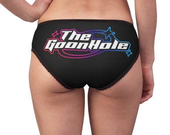 May include: Black underwear with a colorful graphic print of the text "The Goon Hole" in a stylized font with stars.