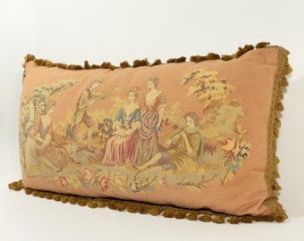 Very large vintage embroidered victorian tapestry pillow