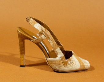 Manolo Blahnik wavy neutral suede peep-toe sandals