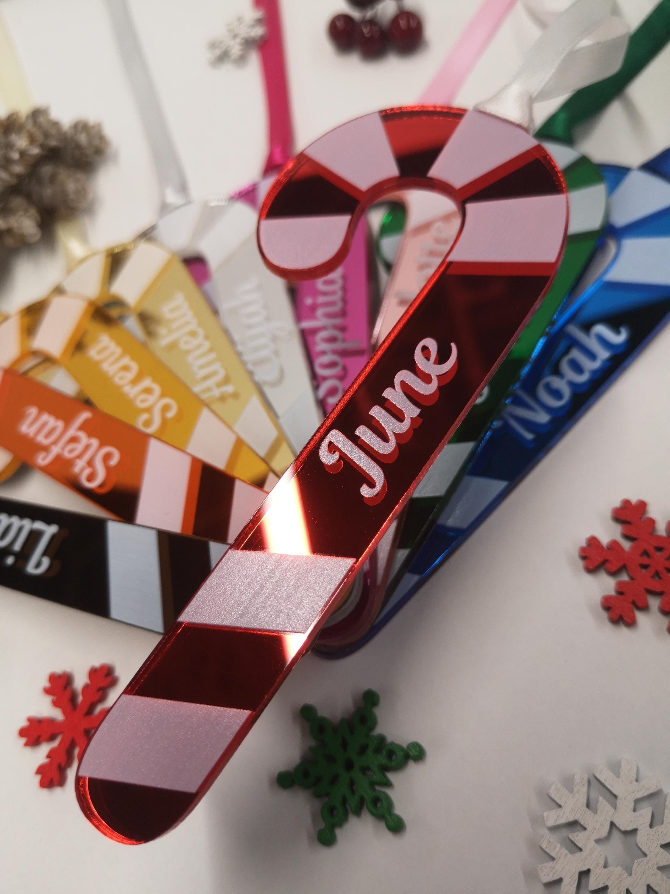 Personalised Mirror Candy Cane Bauble | Mirror Acrylic | Christmas | Name Tag | Tree Bauble | Decoration | Colour Options | Festive Ornament