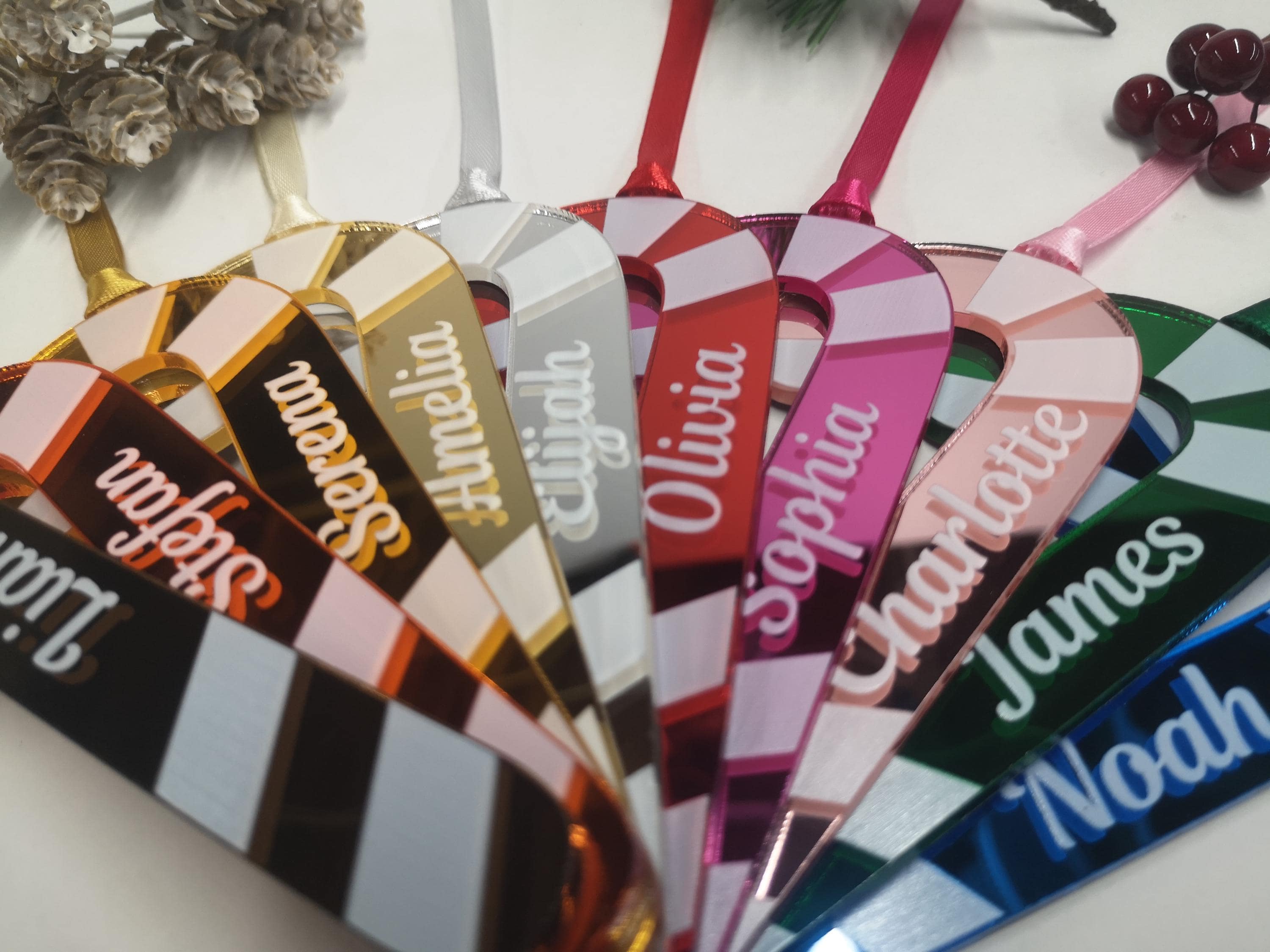 Personalised Mirror Candy Cane Bauble | Mirror Acrylic | Christmas | Name Tag | Tree Bauble | Decoration | Colour Options | Festive Ornament
