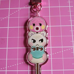 Cute ACNH island friends Dango sparkly glitter acrylic charm keychain!