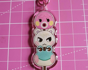 Süßer ACNH Insel Freunde Dango funkelnden Glitzer Acryl Charm Schlüsselanhänger!