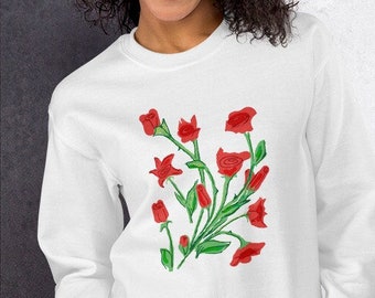 Rose Flower Sweat Shirt, Valentine Shirt, Love Shirt, Rose Sweatshirt, Botanical Shirt, Dozen Rose Shirt, Boho Flower Sweat Shirt,