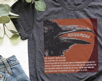 Halloween Raven T-Shirt Nevermore Shirt Halloween Tee Edgar Allen Poe Shirt Scary Raven Shirt Cool Halloween T Shirt Poetry Gift Poe Lover