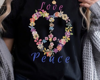 Peace Shirt, Hippie Peace Sign Shirt, Boho Peace Shirt, Floral Peace Symbol, Hippie Lover Gift, Wildflowers Shirt, Peace Symbol Shirt