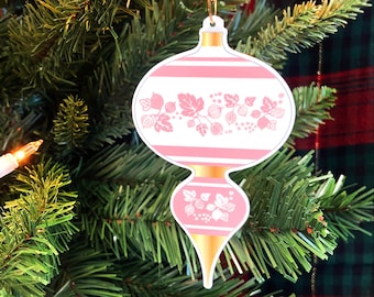 Pink Gooseberry Pyrex Inspired Ornament: Retro Kitchen Christmas Decor