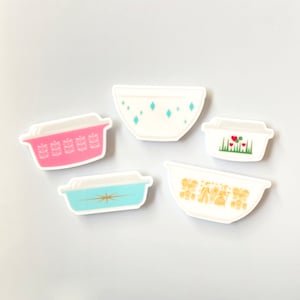 Vintage Rare Pyrex Patterns Magnets | Hand Drawn Vintage Pyrex Mixing Bowls | Pyrex Magnets | Pink Pyrex | Orange Pyrex | Pyrex Magnet Set