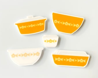 Butterfly Gold Pyrex Magnets: Vintage Kitchen Decor, Set of 5