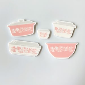 Vintage Pyrex Gooseberry Fridge Magnets | Pink Pyrex | Pink Gooseberry Pyrex | Pyrex Vintage Mixing Bowls | Hand Drawn Pyrex Gifts