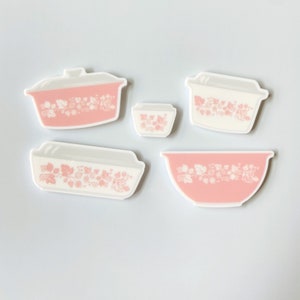 Vintage Pyrex Gooseberry Fridge Magnets | Pink Pyrex | Pink Gooseberry Pyrex | Pyrex Vintage Mixing Bowls | Hand Drawn Pyrex Gifts